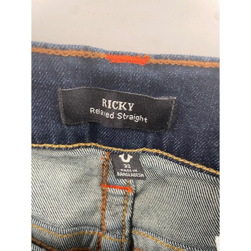 NWT True Religion Ricky‎ Flap Jeans Men 32 Dark Washed Blue 5-Pocket Relaxed Fit